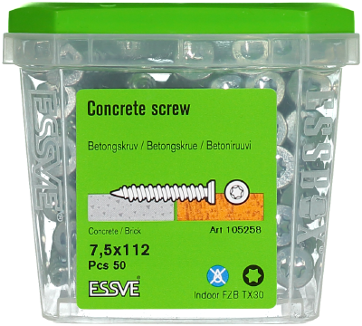 Skrūve betonam 7,5X112 Zn 50gab 105258 ESSVE TX uzgalis FZG