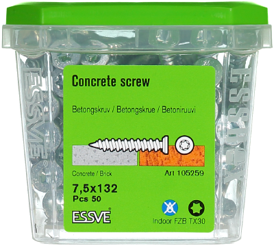 Skrūve betonam 7,5X132 Zn 50gab 105259 ESSVE TX uzgalis FZG