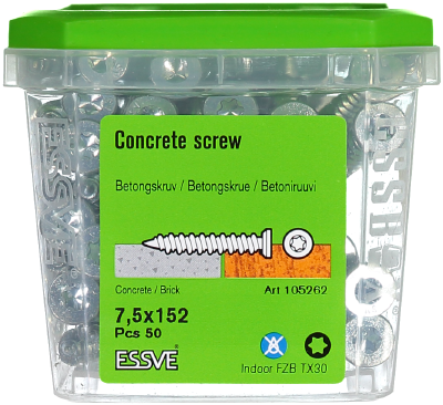 Skrūve betonam 7,5X152 Zn 50gab 105262 ESSVE TX uzgalis FZG