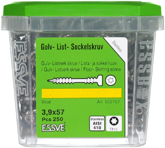 Līstu/grīdlīstu/grīdas skrūves koka karkasam 505757 3,9X57 A2 250gab ESSVE