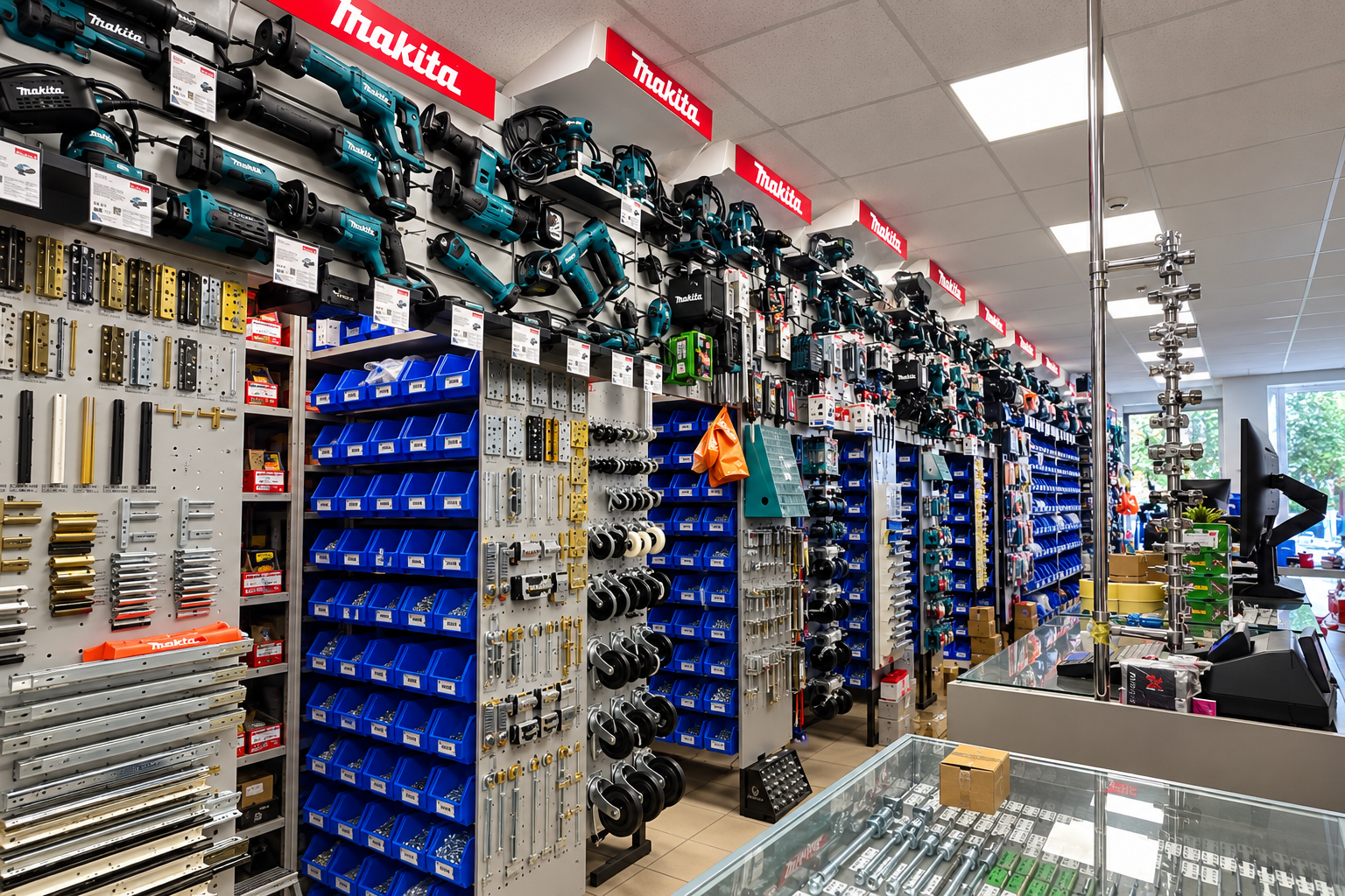 Makita instrumentu un piederumu stendi SPECS veikalā Cēsīs.